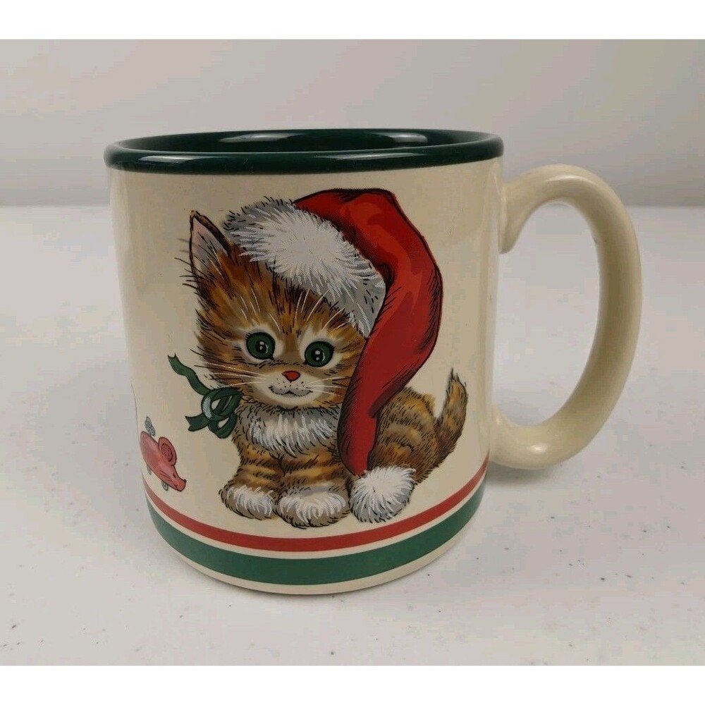 80s 1989 Christmas Cat Mug Cup Potpourri Press Vintage